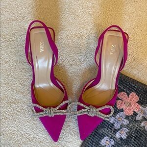 Zara Pink Embellished Bow Heels